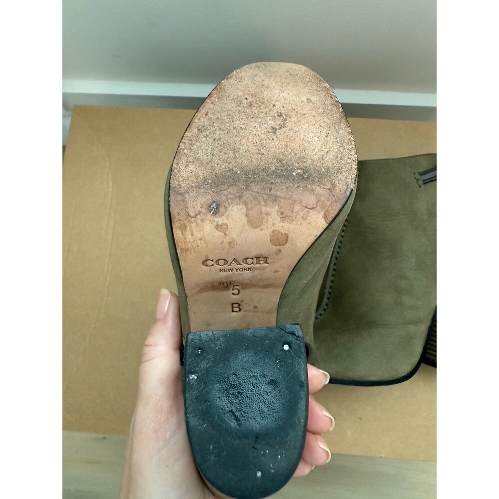 Coach Saratoga Nubuck Peep Toe Booties Size 5 Olive Color - Picture 7 of 12